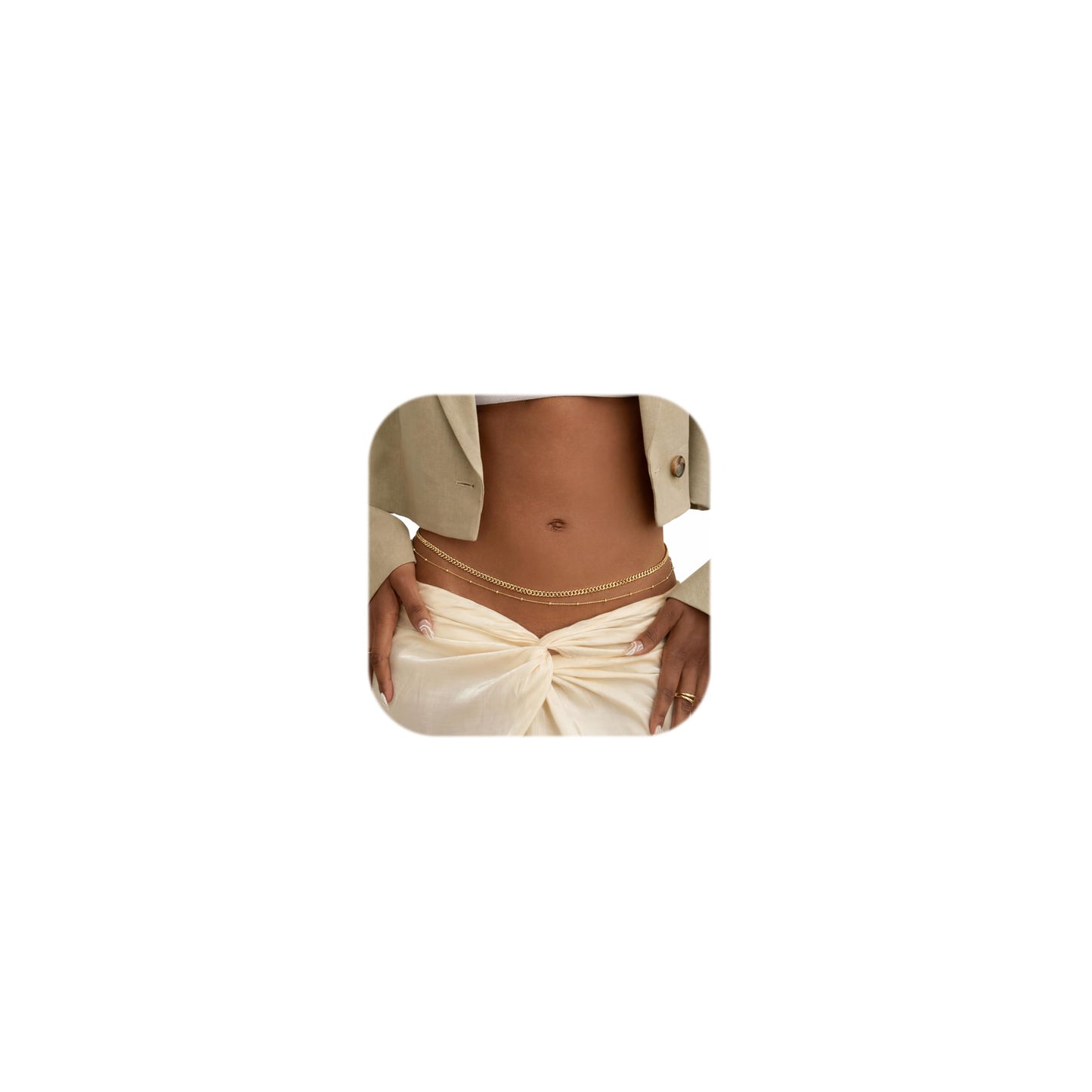 Gold Body Chain for Waist 2Pcs 14K Gold Plated Sexy Belly Chains for Women Beads Cuban Waist Chain Jewelry for Beach Accessories 26.77-52.36Inch