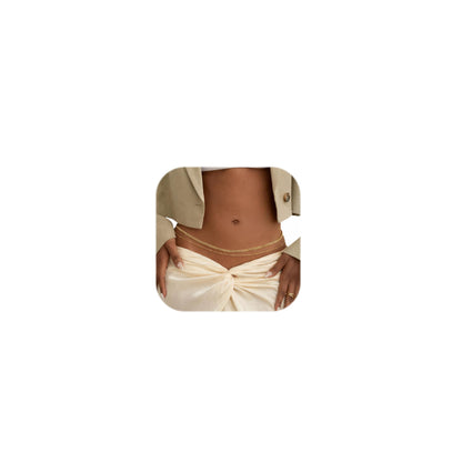 Gold Body Chain for Waist 2Pcs 14K Gold Plated Sexy Belly Chains for Women Beads Cuban Waist Chain Jewelry for Beach Accessories 26.77-52.36Inch