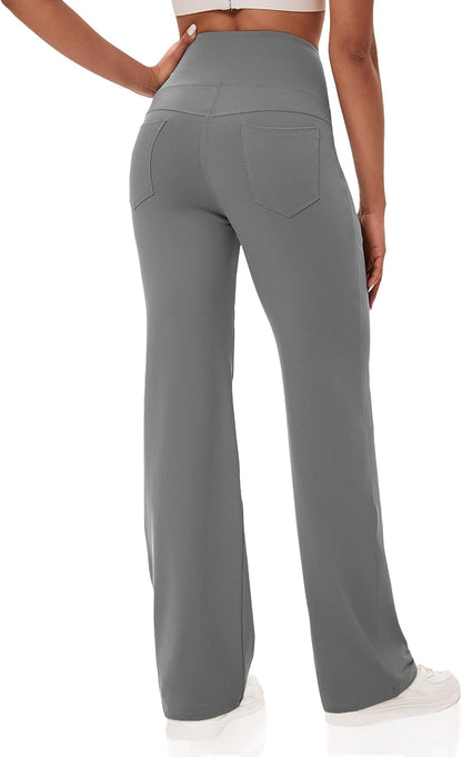 VOOVEEYA Yogahosen für Damen mit Taschen, gerade geschnittene Hose mit weitem Bein, hochtaillierte Business-Hose, petite/regulär//lang