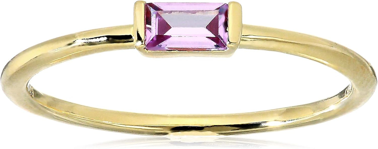 Amazon Essentials Yellow 18K Gold Plated Sterling Silver Created Alexandrite Cirumdum June Fashion Stackable Ring, Size 9