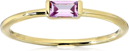 Amazon Essentials Yellow 18K Gold Plated Sterling Silver Created Alexandrite Cirumdum June Fashion Stackable Ring, Size 9