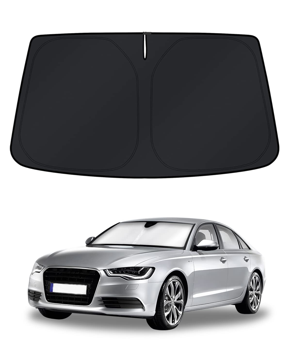 KUST Windshield Sun Shade for 2017-2026 Tesla Model Y/Model 3 Sunshade Accessories (Fit 2025-2026 Model Y Juniper / 2024 Model 3 Highland) Upgraded Foldable Sunshade, Blocks UV Rays Keep Car Cool