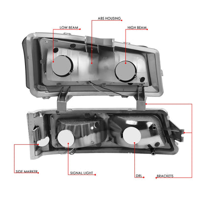 DNA MOTORING HL-LB-CSIL03-BK-CL1 Black Housing 3D LED DRL Headlight Bumper Lamp Set Compatible with 03-06 Silverado 1500-3500 / Avalanche 1500 2500