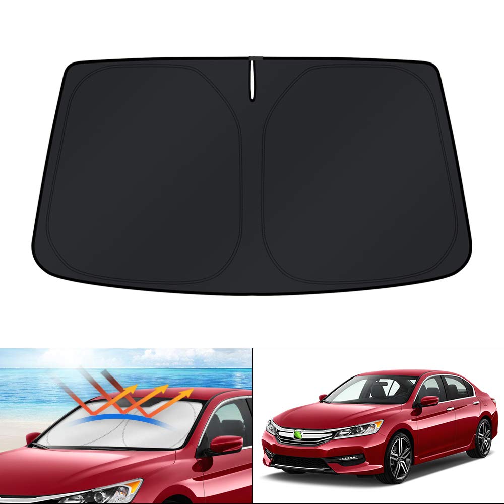KUST Windshield Sun Shade for 2017-2026 Tesla Model Y/Model 3 Sunshade Accessories (Fit 2025-2026 Model Y Juniper / 2024 Model 3 Highland) Upgraded Foldable Sunshade, Blocks UV Rays Keep Car Cool