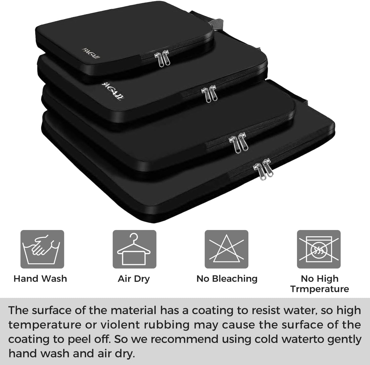 BAGAIL 4er-Set Kompressions-Packwürfel Reise-erweiterbare Packorganizer (Schwarz, 4er-Set)