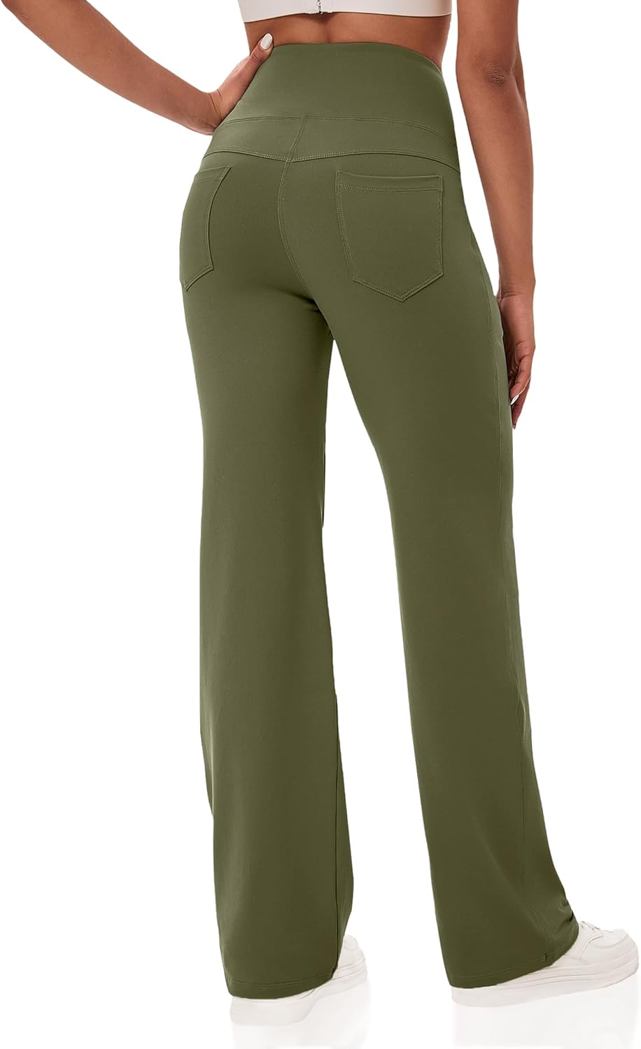 VOOVEEYA Yogahosen für Damen mit Taschen, gerade geschnittene Hose mit weitem Bein, hochtaillierte Business-Hose, petite/regulär//lang