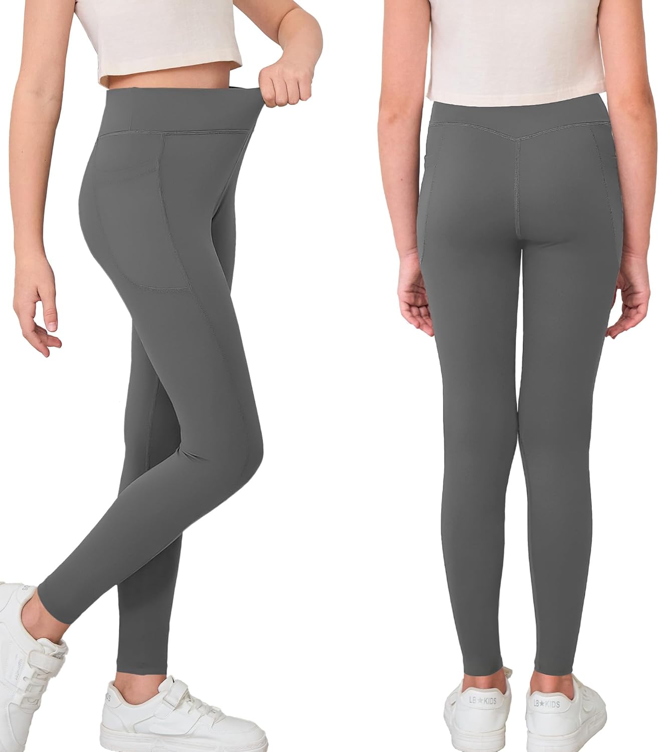 Mädchen Crossover-Yoga-Hose, Sport-Leggings für Kinder mit Taschen, Teenager-Mädchen Tanz- und Workout-Leggings