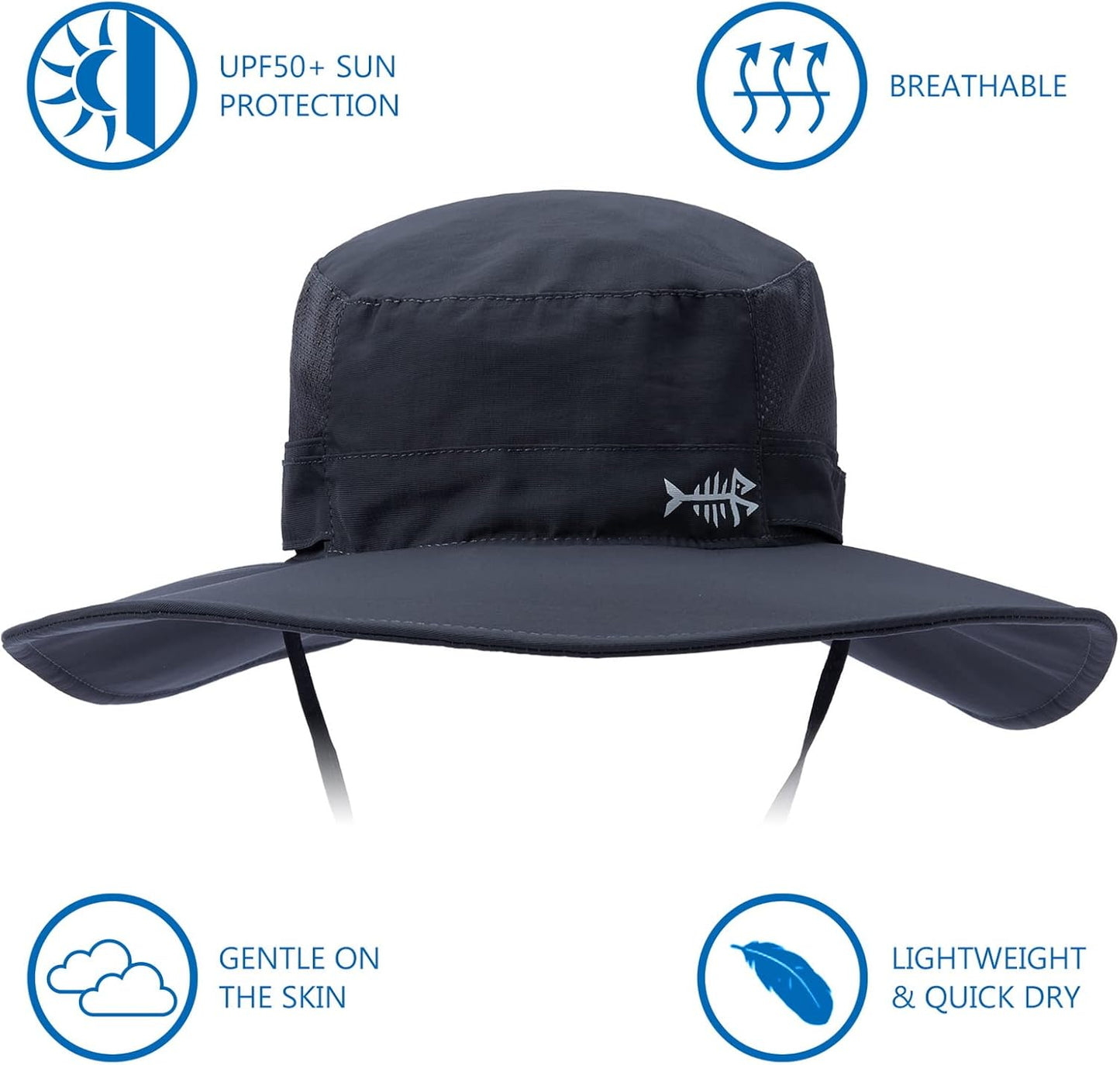 Bassdash UPF 50+ Sonnenhut zum Angeln, wasserabweisend, mit abnehmbarem Nackenschutz, große Größe