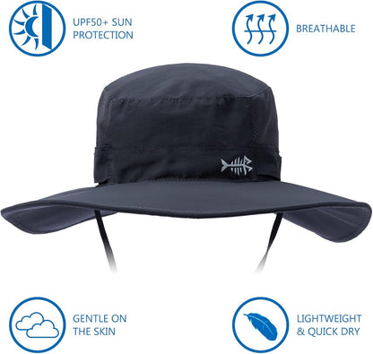Bassdash UPF 50+ Sonnenhut zum Angeln, wasserabweisend, mit abnehmbarem Nackenschutz, große Größe