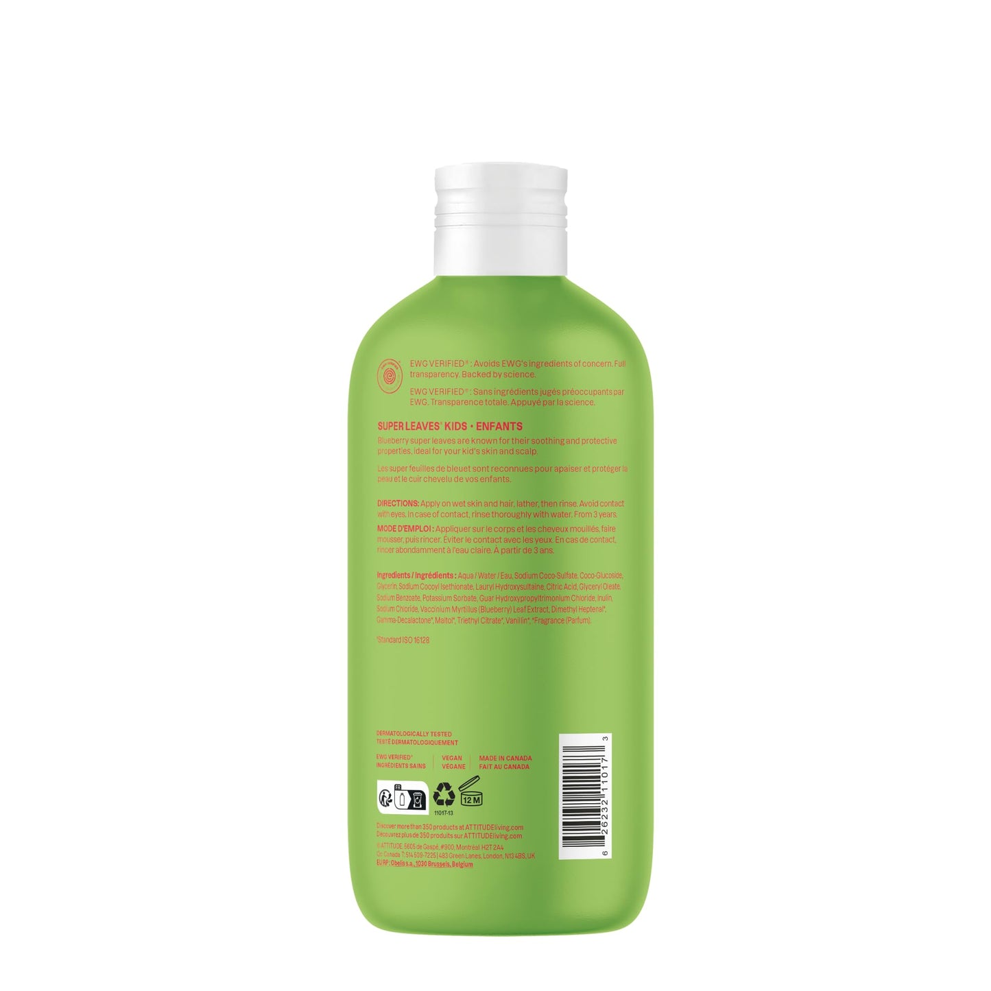 ATTITUDE Shampoo und Duschgel für Kinder, Hergestellt in Kanada, EWG Verifizierter Haar- und Körperreiniger, Dermatologisch Getestete Seife, Pflanzliche und Mineralische Badeprodukte, Vegan, Vanille & Birne, 473 mL