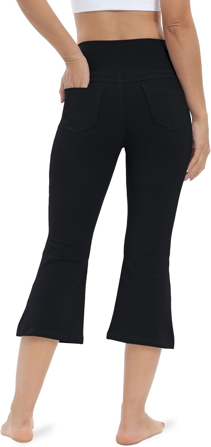 VOOVEEYA Lässige Bootcut Yoga-Hose für Damen, 4 Taschen – Schlagleggings, High Waist, Bauchkontrolle, Bootleg-Arbeitshose
