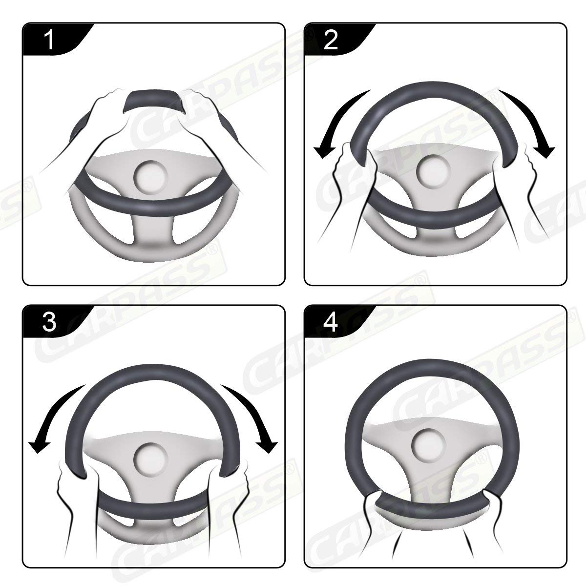 CAR PASS Line Rider Mikrofaser-Leder Sportlicher Lenkradbezug Universal Passend für 95% LKW, SUV, PKW, 36,8-38,1 cm Rutschfest Sicher Bequem Design (Schwarz-Grau)