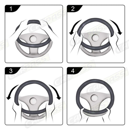 CAR PASS Line Rider Mikrofaser-Leder Sportlicher Lenkradbezug Universal Passend für 95% LKW, SUV, PKW, 36,8-38,1 cm Rutschfest Sicher Bequem Design (Schwarz-Grau)