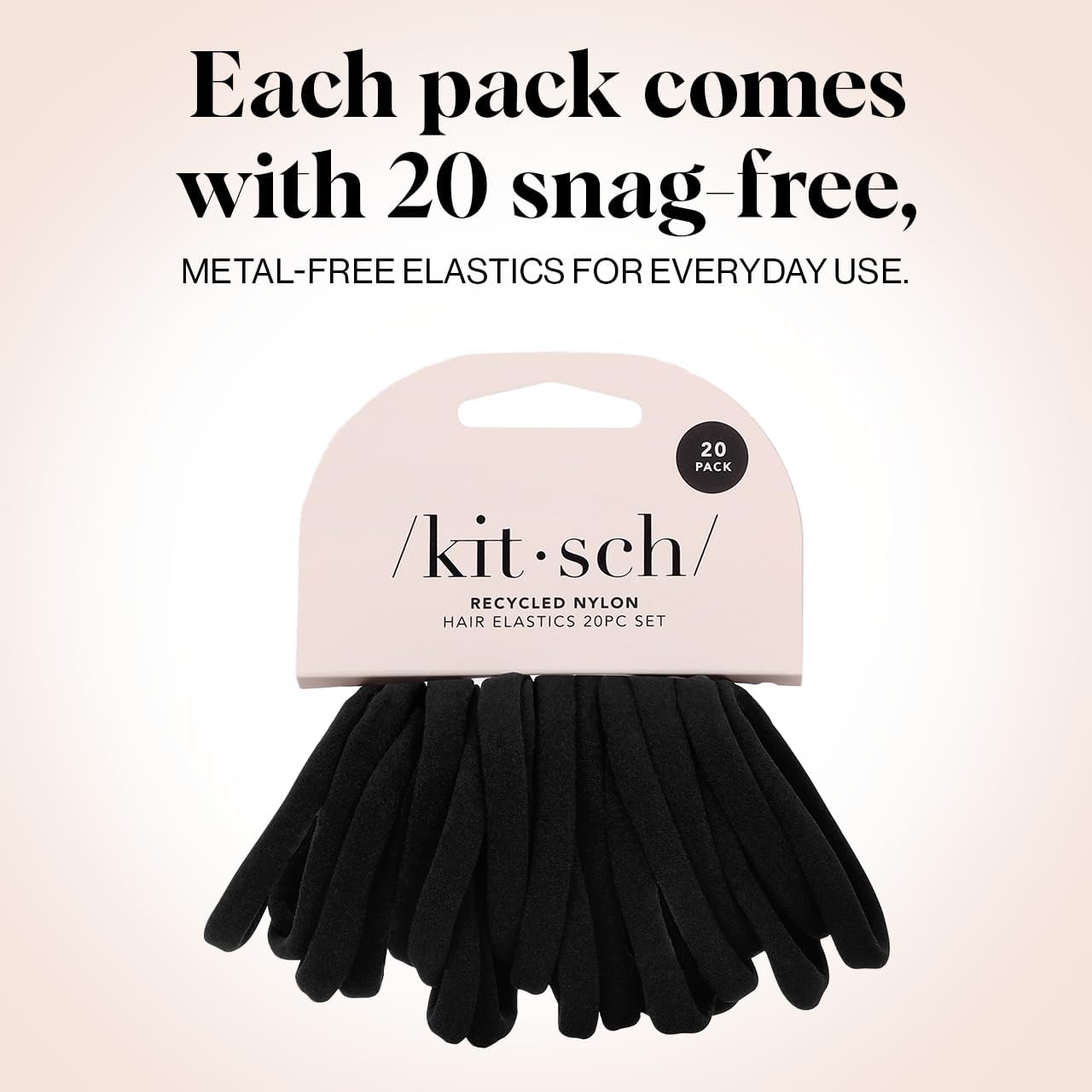 Kitsch Schwarze Haargummis ohne Haarschäden – Starke, dehnbare Haarbänder | Weiche Nylon-Pferdeschwanzhalter, ziepen nicht, ideal für Hochsteckfrisuren und Zöpfe | Ideale Geschenke für Frauen – Schwarz, 20 Stück