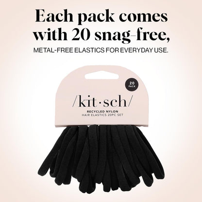 Kitsch Schwarze Haargummis ohne Haarschäden – Starke, dehnbare Haarbänder | Weiche Nylon-Pferdeschwanzhalter, ziepen nicht, ideal für Hochsteckfrisuren und Zöpfe | Ideale Geschenke für Frauen – Schwarz, 20 Stück