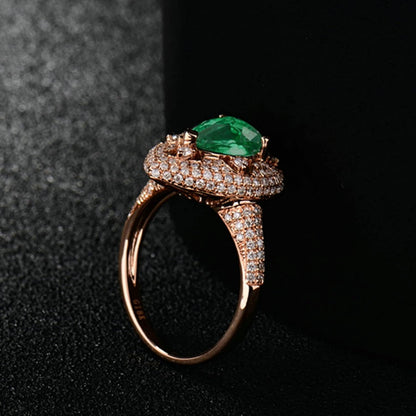 Aienid 18K Women 'S Wedding Band Rose Gold 1.67ct Pear Cut Emerald with 0.77ct Diamond Anniversary Ring for Womens