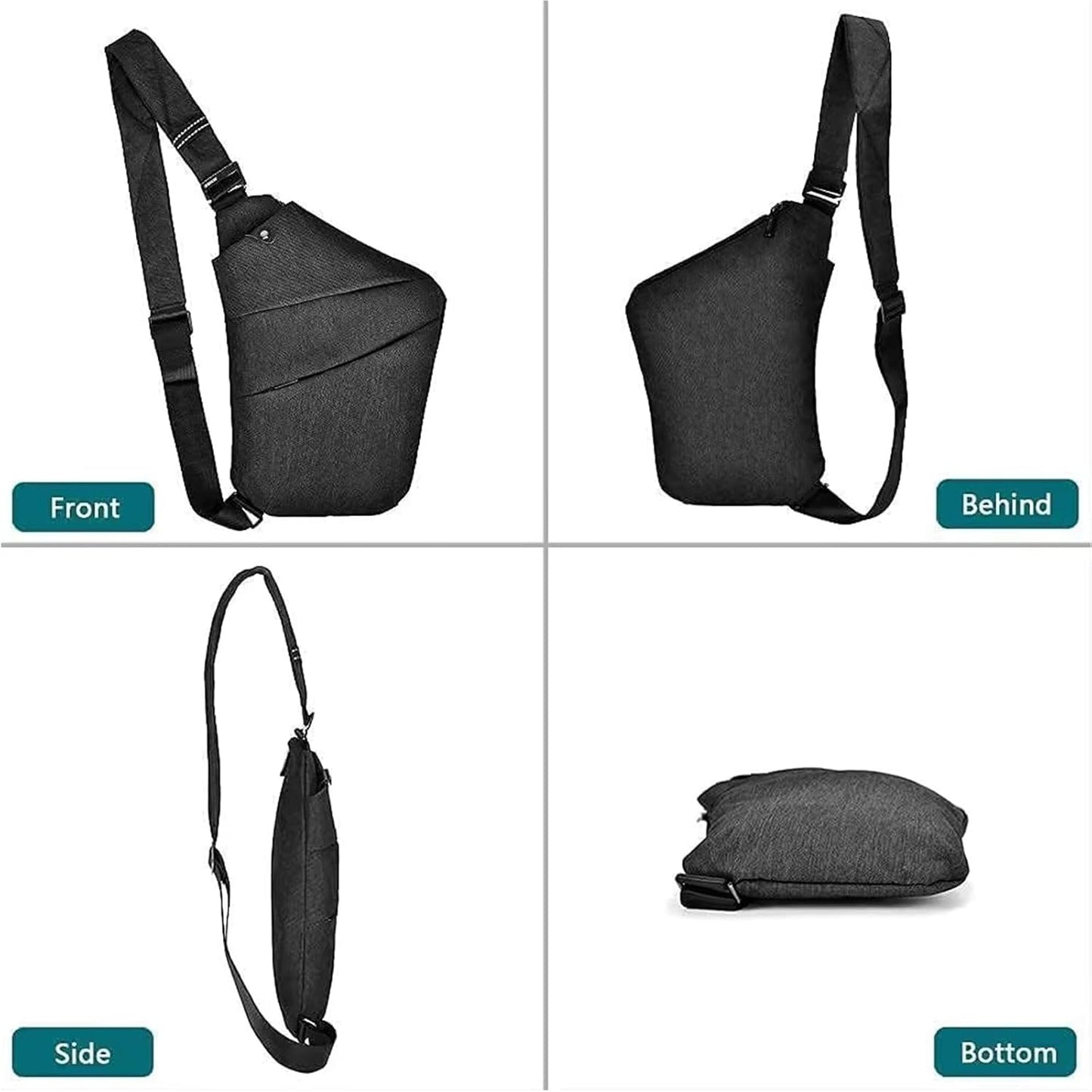 Wasserdichter Anti-Diebstahl Schulter Rucksack Sling Brust Crossbody Bag Abdeckpack Rucksack Fahrrad Sport (B13-007 Schwarz-linke Hand)