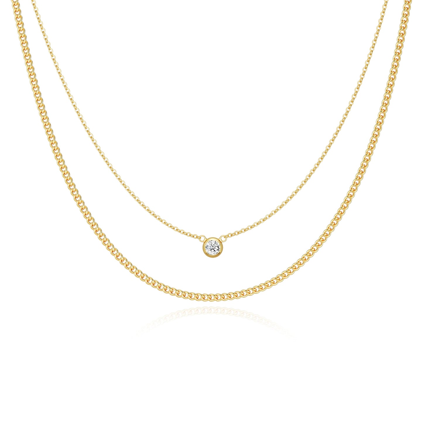 Tewiky Dainty 14k Gold Plated/Silver Cubic Zirconia Necklaces for Women, Simple CZ Jewelry Necklaces Trendy Gifts