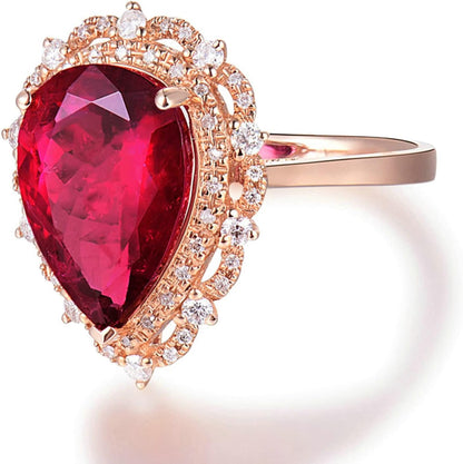 18K Rose Gold Ring 4ct Pear Shape Tourmaline with 0.28ct Diamond Engagement Rings for Girls