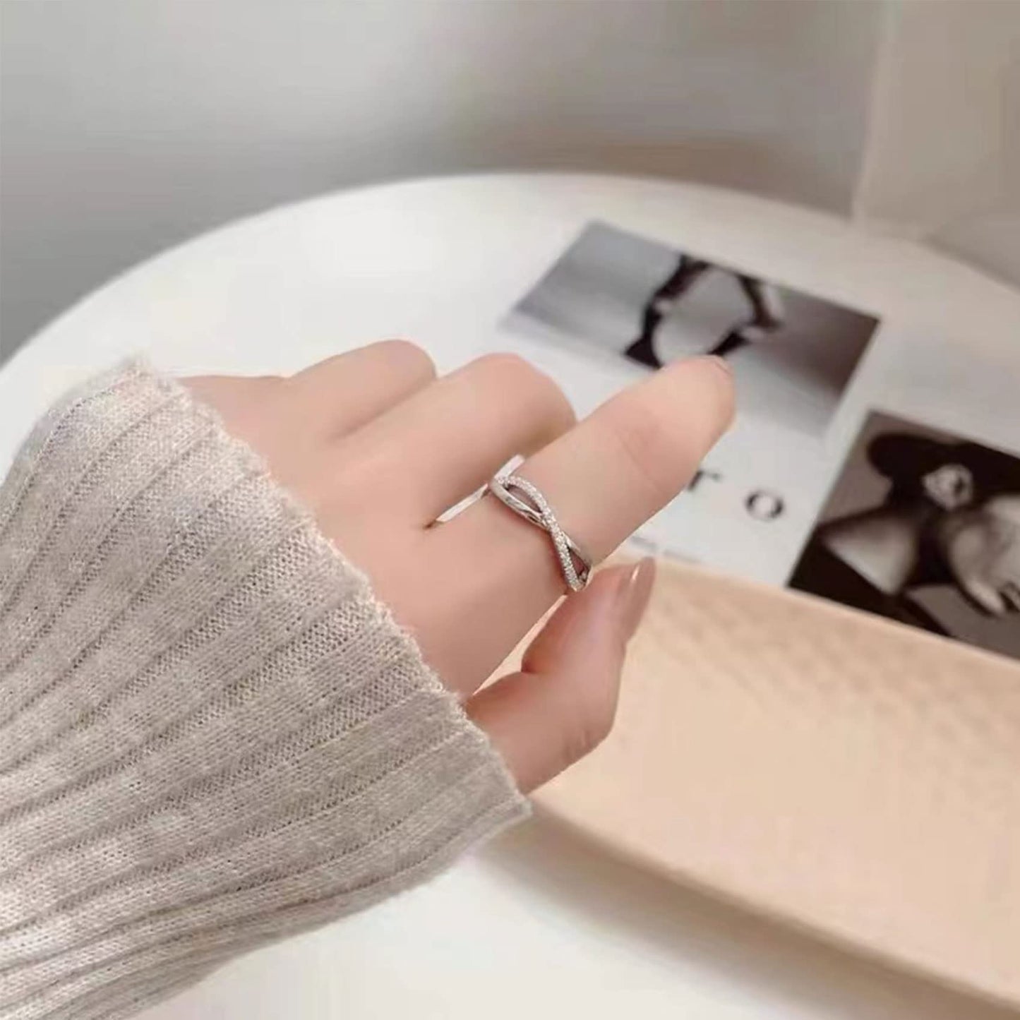 OOOPEL Sterlingsilber Verstellbarer Ring S925 Silberringe für Frauen Zirkonia Twist Liebesknoten Zarter Ring Silber Minimalistischer Offener Fingerring Silber Daumen Sterlingsilberring