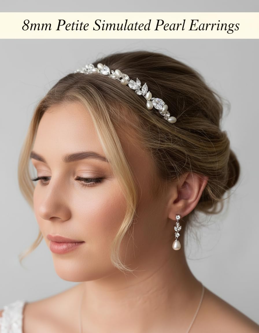Trinckle Silber Tropfenohrringe mit Perlen, Silber Hängeohrringe für Frauen 5mm Brautperlen Lange Ohrringe für Muttertag, Weiß Boho Accessoires Hochzeitsschmuck, Silber Statement Ohrringe für Abschlussball Geburtstag