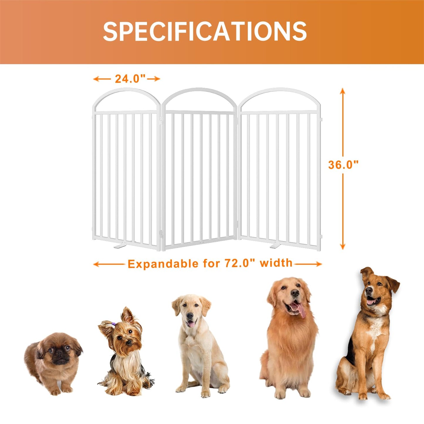 SNUOWU 4 Panels Full Matel Freestanding Dog Gates with Door, 96"Extra Wide 36"Tall Free Standing Dog Pet Gate for Indoor & Outdoor. Foldable Pet Fences for Doorways, House, Stairs, Porch, Deck, Yard