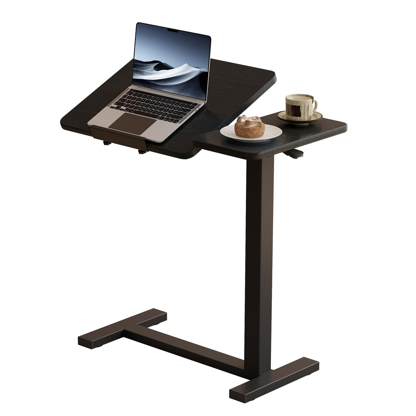 Solid Wood Overbed Bedside Table with Wheels, Tilting Adjustable Hospital Bed Table Over The Bed, Medical Mobile Laptop Stand, Rolling Standing Desk for Hospital and Home Use(Walnut)