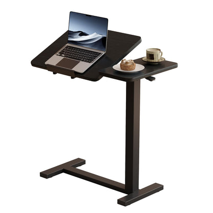 Solid Wood Overbed Bedside Table with Wheels, Tilting Adjustable Hospital Bed Table Over The Bed, Medical Mobile Laptop Stand, Rolling Standing Desk for Hospital and Home Use(Walnut)