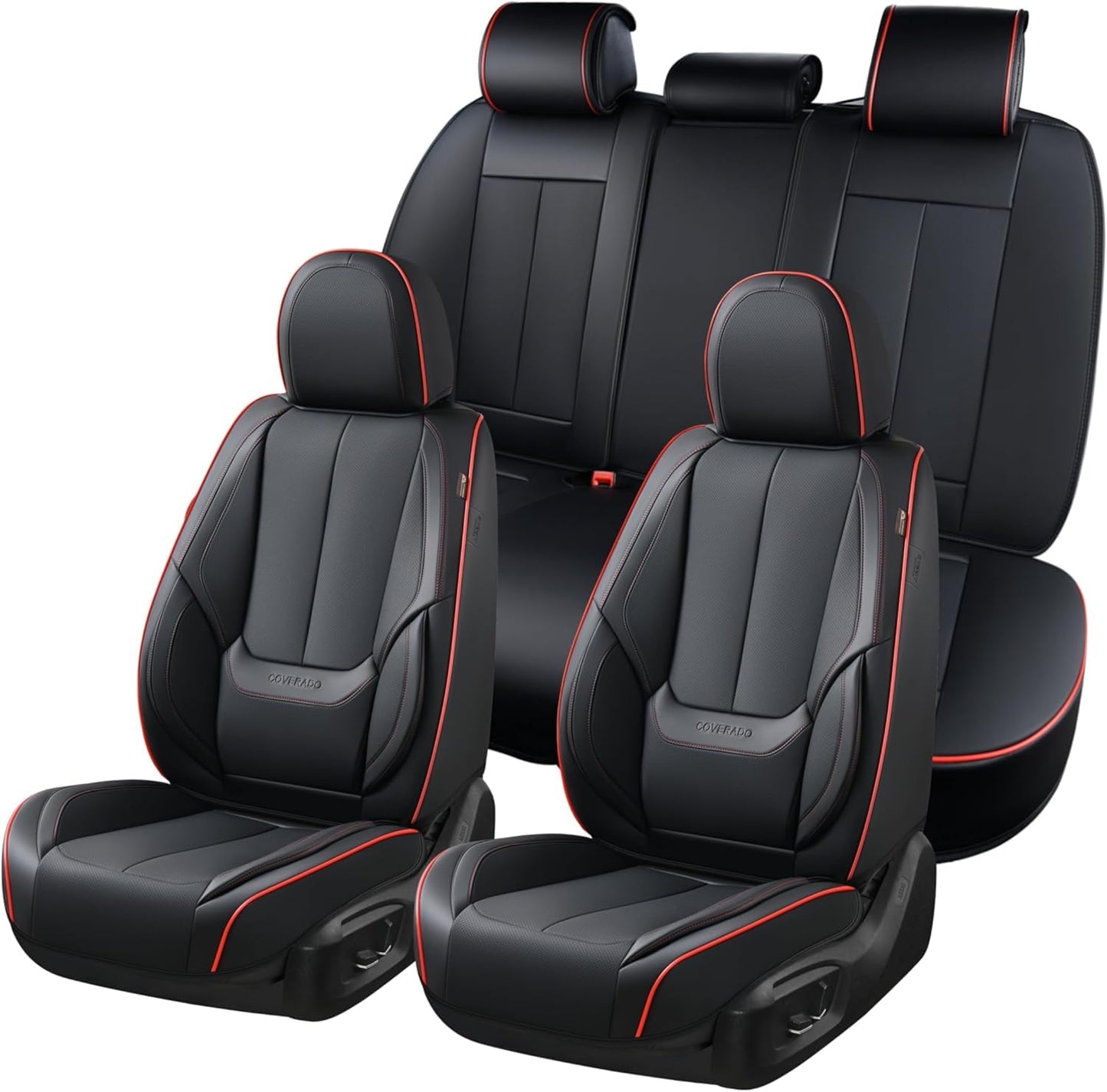 Coverado Car Seat Covers 5 Pieces, Full Set Universal Seat Covers for Cars, Waterproof Nappa Leather Auto Seat Protectors with Head Pillow, Car Interiors Fit for Most Sedans SUV Pick-up Truck, Black