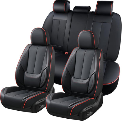 Coverado Car Seat Covers 5 Pieces, Full Set Universal Seat Covers for Cars, Waterproof Nappa Leather Auto Seat Protectors with Head Pillow, Car Interiors Fit for Most Sedans SUV Pick-up Truck, Black