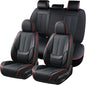 Coverado Car Seat Covers 5 Pieces, Full Set Universal Seat Covers for Cars, Waterproof Nappa Leather Auto Seat Protectors with Head Pillow, Car Interiors Fit for Most Sedans SUV Pick-up Truck, Black