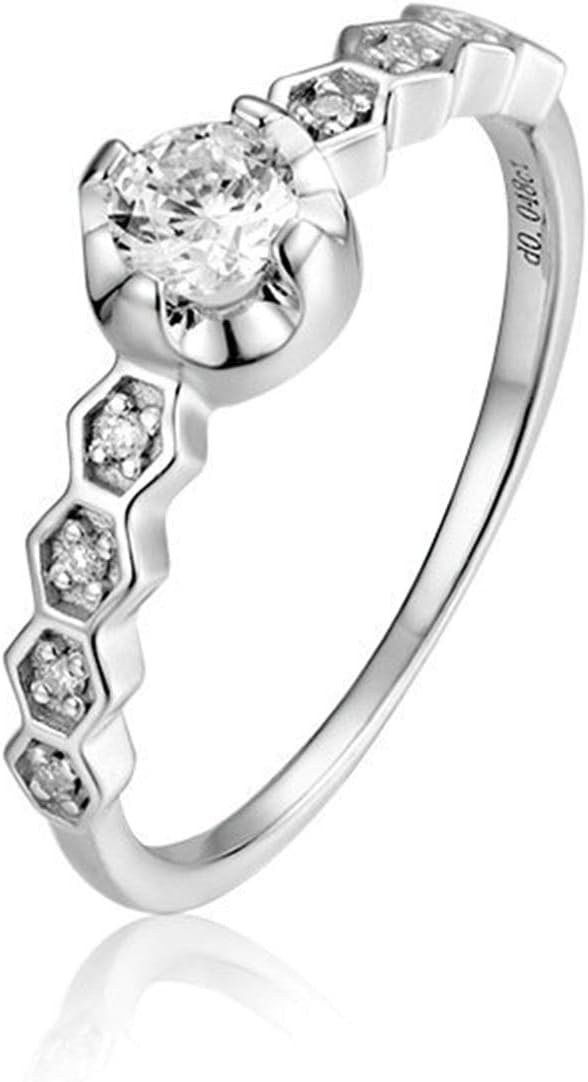 Aienid 18Ct White Gold Engagement Rings for Women 0.2Ct White Diamond Hexagon Wedding Rings for Women