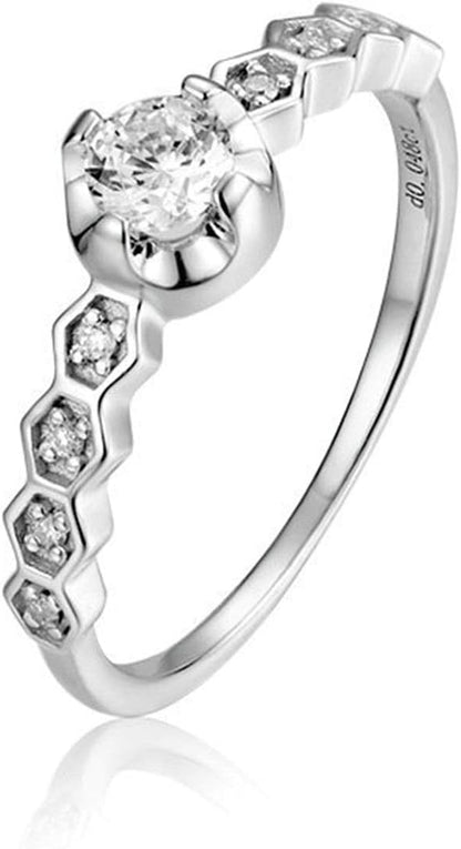 Aienid 18Ct White Gold Engagement Rings for Women 0.2Ct White Diamond Hexagon Wedding Rings for Women