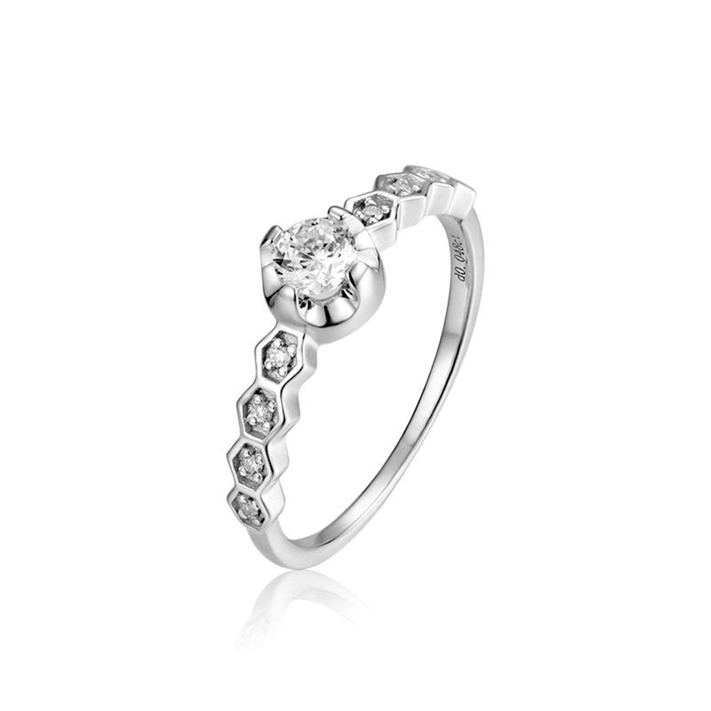 Aienid 18Ct White Gold Engagement Rings for Women 0.2Ct White Diamond Hexagon Wedding Rings for Women