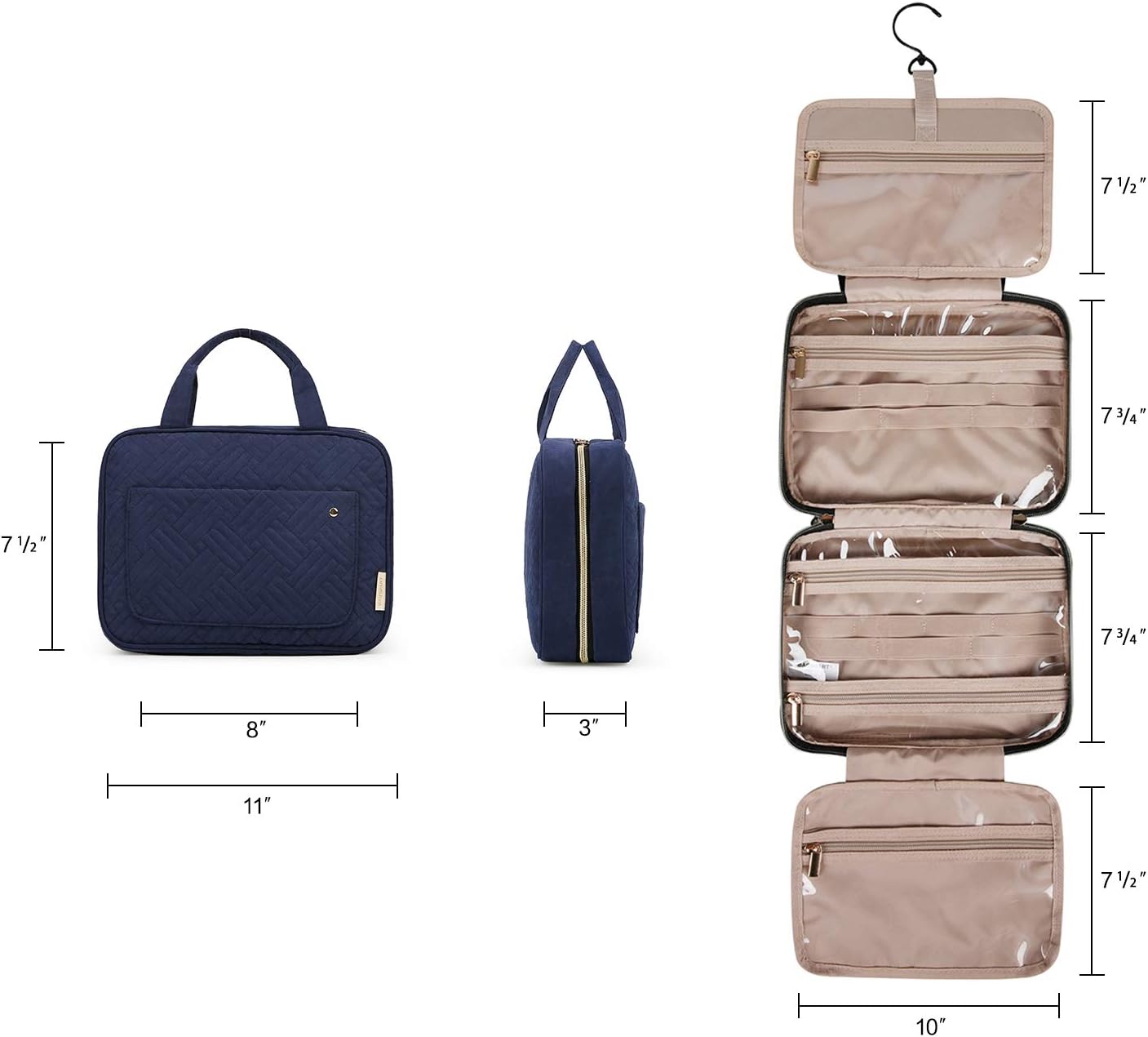 BAGSMART Kulturbeutel Reise-Organizer mit Aufhängehaken, wasserdichte Make-up-Kosmetiktasche für Zubehör, Shampoo, Standardbehälter, Toilettenartikel