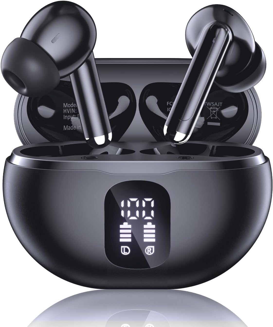 Wireless Earbuds, Bluetooth 5.4 Headphones with 50H Playback, Deep Bass Stereo Ear Buds Clear Calls with LED Power Display, Wireless Headphones with Noise Cancelling Mic for Phone/Laptop, Carbon black