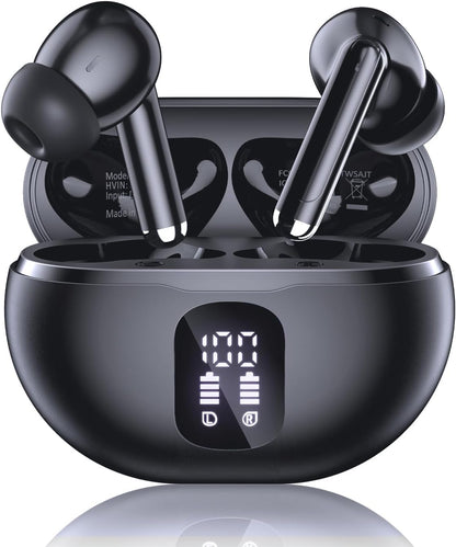 Wireless Earbuds, Bluetooth 5.4 Headphones with 50H Playback, Deep Bass Stereo Ear Buds Clear Calls with LED Power Display, Wireless Headphones with Noise Cancelling Mic for Phone/Laptop, Carbon black
