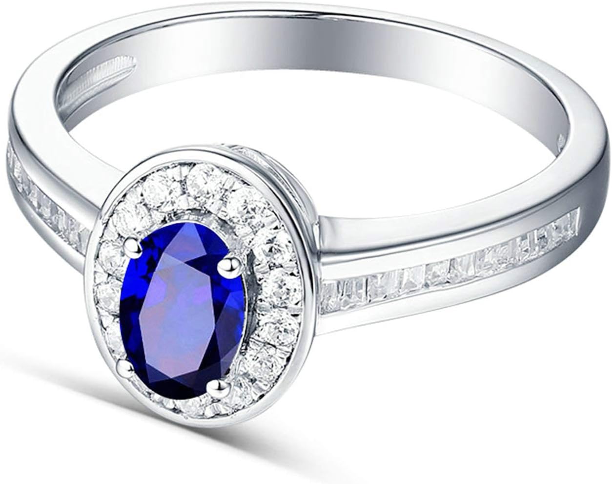 Aienid 18Ct White Gold Diamond Engagement Rings Women 0.55Ct Oval Cut Blue Sapphire with White Diamond Engagement Ring for Her
