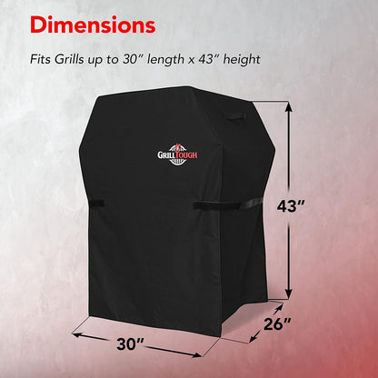 GrillTough Heavy Duty Grillabdeckung für Außengrill, 147 cm – wasserdicht, wetterbeständig, UV- & lichtbeständig mit Befestigungsriemen – Gasgrill Abdeckung für Weber, Genesis, Charbroil etc. Schwarz