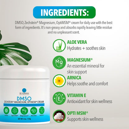 Dr. Robaina DMSO Cream – 99.9% Pure Dimethyl Sulfoxide | Formula with Zechstein Magnesium, Arnica, Aloe Vera & Vitamin E | Topical Cream for Body Wellness