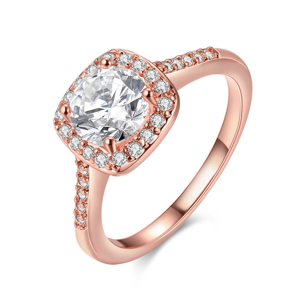 Uloveido Charm Rose Gold Plated Square CZ Crystal Wedding Engagement Rings for Women KR002