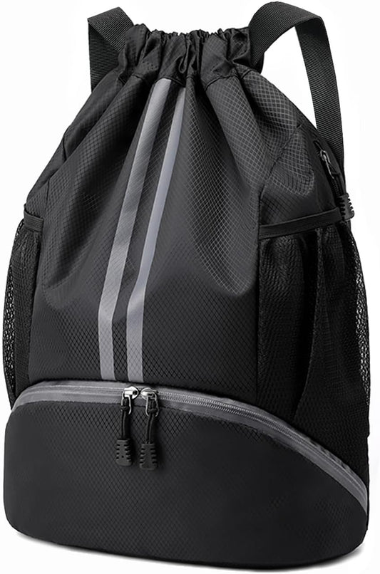 Hoedia Sports Drawstring Backpack - String Swim Gym Bag with Shoes Compartment and Wet Proof Pocket for Women/Men