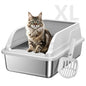 Stainless Steel Cat Litter Box, Odor Free Metal Litter Box with High Sides Lid, Open Top Low Entry Litter Pan Include Scoop Easy Cleaning Anti-Scratch Kitty Cat Box Anti-Urine Leakage, Non-Sticky