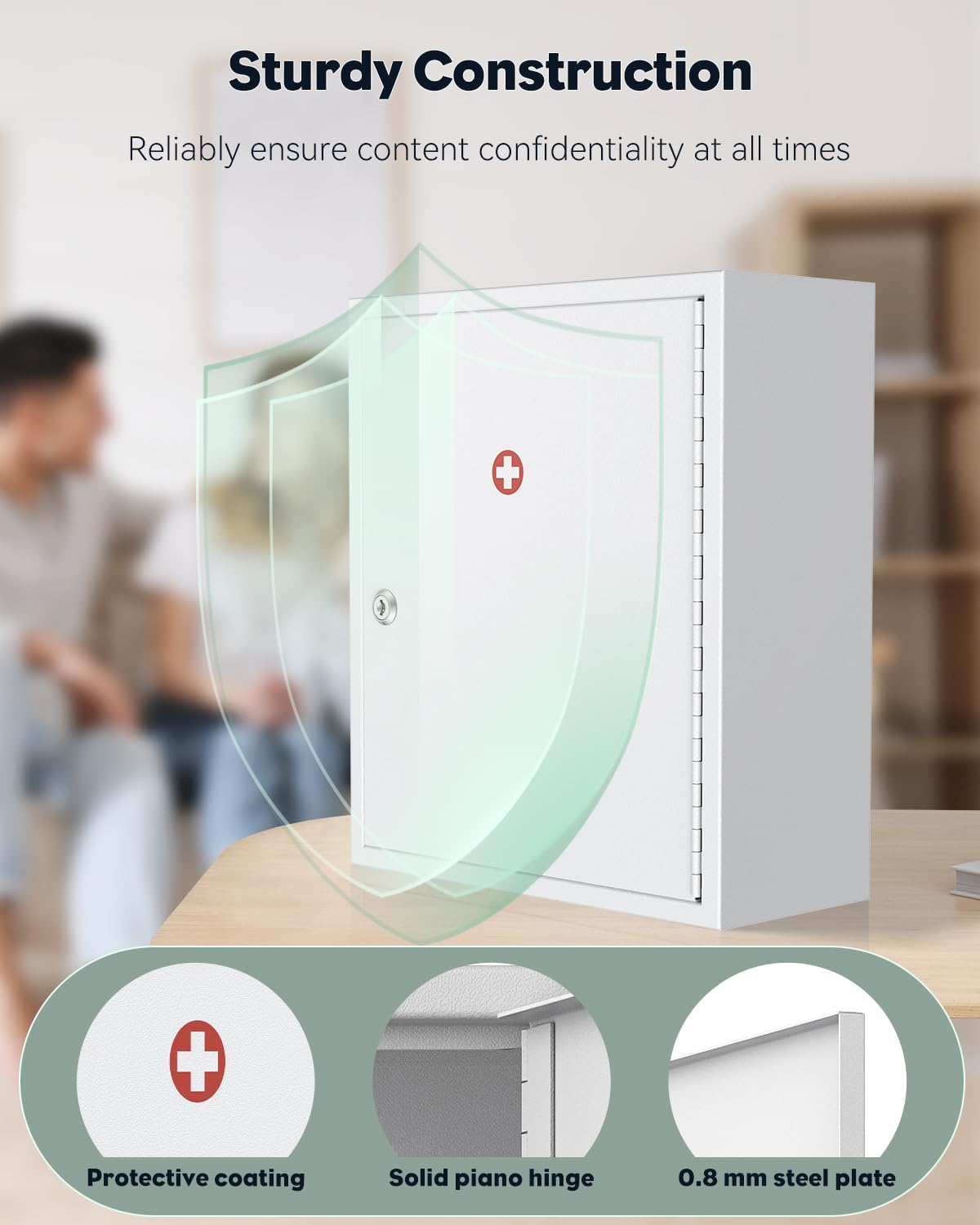 Uniclife Wall Mount Medicine Cabinet with Combination & Key Lock Locking First Aid Cabinet Lockable Medical Cabinet Large Capacity Medicine Organizer Secure Steel Wall Cabinet Metal Storage Box, White