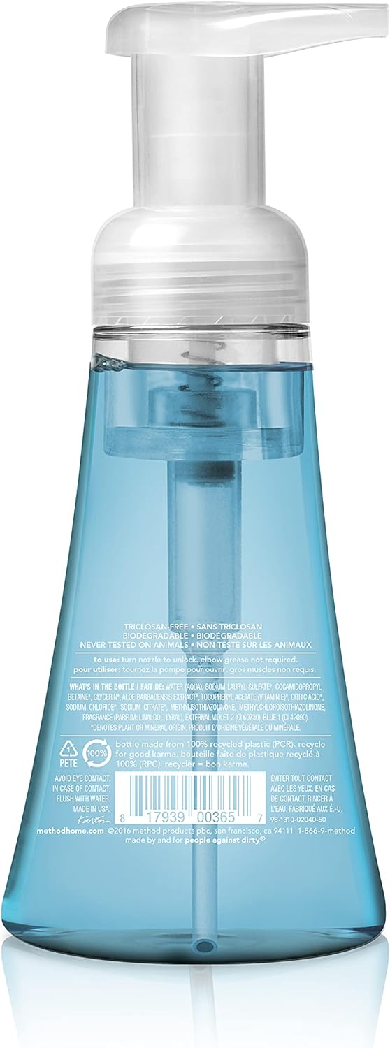 Method Foaming Hand Soap, Biodegradable Formula with Foaming Soap Dispenser Made of 100% Recycled Plastic, Waterfall Scent, 300 ml Soap Pump Bottles, 3 Pack, Clear