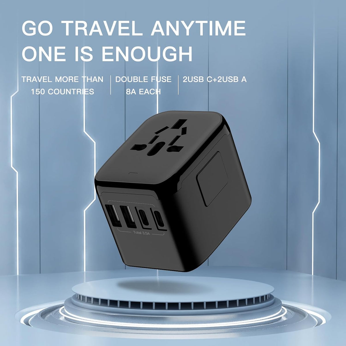 VYLEE Universal International Power Travel Plug Adapter, 5 in 1 European Travel Plug Adapter W/ 3.5A 2xUSB-A and 2xUSB C Wall Charger and Worldwide AC Outlet for Europe USA UK AUS Asia (White)