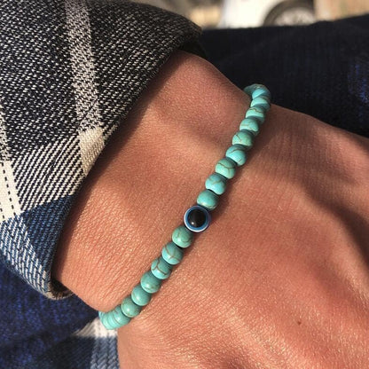 6 mm Böses Auge Armband aus schwarzen Kristallen – verstellbares Set aus Natursteinen für Herren und Damen, Schutzamulett als Geschenk für den Alltag/Geburtstag/Jahrestag
