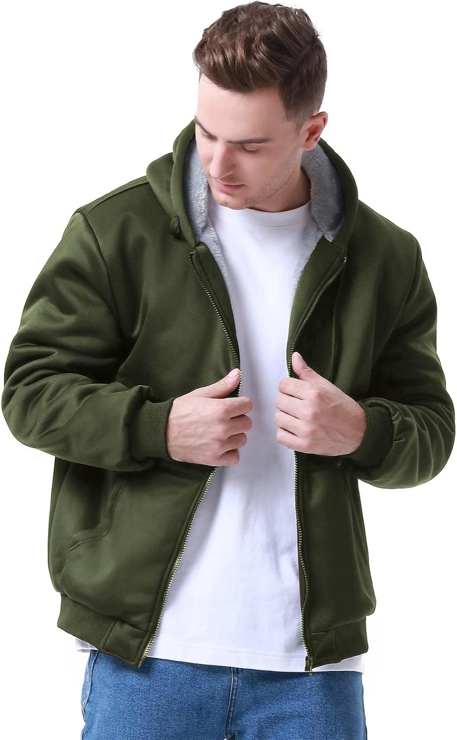 Herren-Hoodie, schweres Fleece-Futter, verdickt, warm, mit Kängurutasche für Outdoor und Freizeit