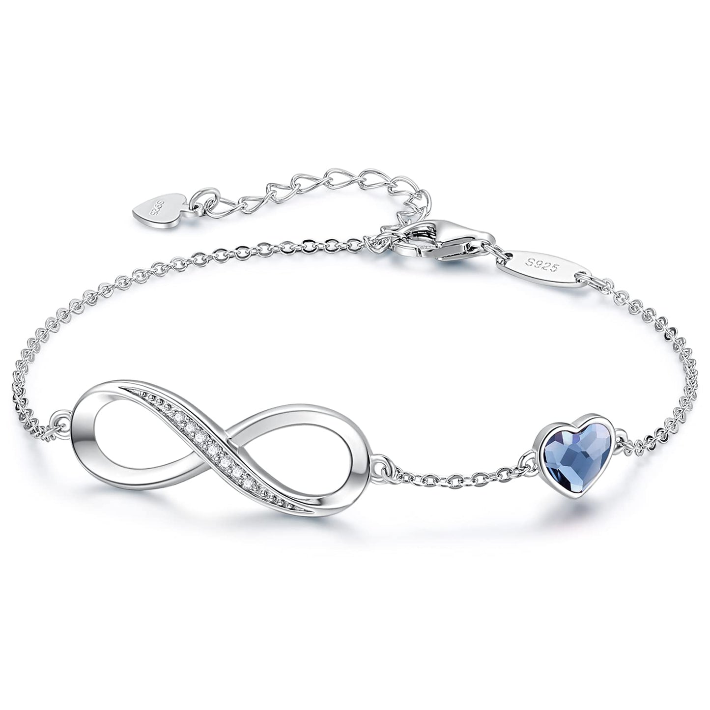 CDE Valentine's Day Gift Infinity Heart Birthstone Charm Link Bracelet for Women 925 Sterling Silver Adjustable Mother's Day Christmas Day Gift Anniversary Birthday Jewelry for Wife Girlfriend Her