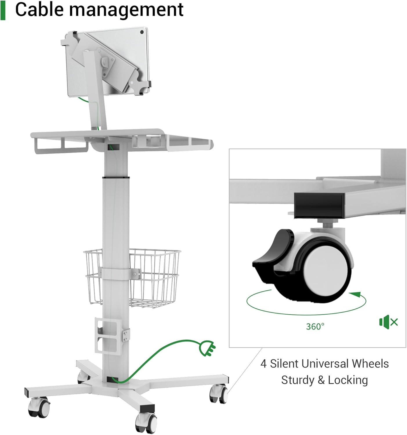 Mobile Medical Tablet Cart Compatible with 9.7-12.9” iPad, Rolling Medical Workstation, Mobile Tablet Workstation for Hospital, Clinic, Library, Restaurant, Rolling Floor Stand Cart